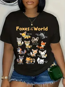 100% Cotton Kawaii Fox Animals of the World Educational Animal Fox Lover Men Women T-Shirt