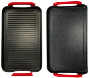 2-Pack Double MARBLE Comal by Neware SMOOTH and RIBBED comales Cookware griddles Pans Set Colorful Grill Handles Induction Nonstick Oven