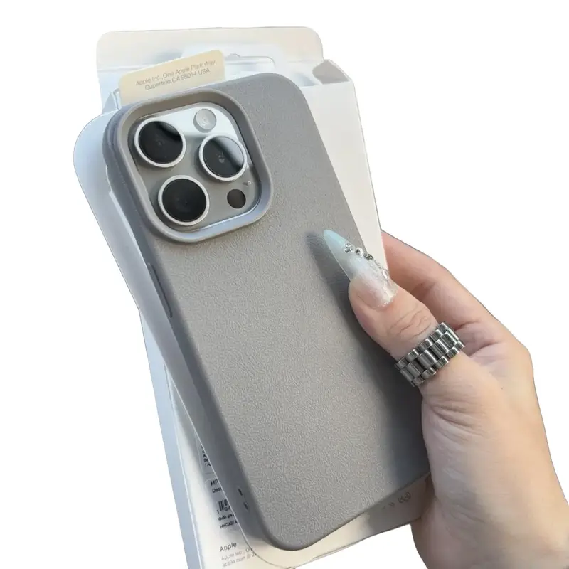 New Imitation leather Phone Case, Phone Cases for iPhone, Decorative Phone Protective Cover, Phone Accessories Compatible with iPhone 16 Pro X XS MAX 11 12 13 14 15 Plus Series Case, Grey Fall Decor