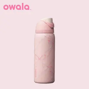 Owala FreeSip Insulated Water Bottle 32oz – Sugar Plum Fairy | Holiday Edition | Leak-Proof, Built-In Straw, Stainless Steel | Keeps Cold 24hrs | Pink Bow Coquette Balletcore Tumbler for School, Gym & Travel