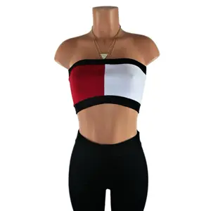 The Other Side of Me red and white color block crop top bandeau Fitted Tube Polyester Spandex