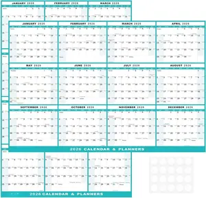 24" x 36" 2026 Wall Calendar, Folded Wet & Dry Erase Wall Calendar 12 Month, Annual Yearly Planner Yearly Laminated Calendar 2026 Horizontal/Vertical, with Julian Dates