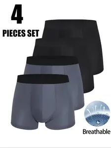 4-piece men's flat underwear, made of soft, comfortable, skin friendly, breathable fabric, fashionable, simple, classic and versatile solid color, suitable for sports, leisure, fitness, home and all seasons