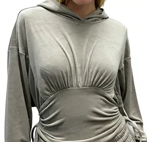 Smoke Grey Deconstructed Hoodie | Designer Oversized Crop Top