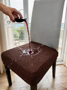 Coffee-Colored Waterproof Stretch Chair Covers (2/4/6-Piece Sets) — Featuring a refined texture and a soft, comfortable touch, crafted with a Jacquard weave design; an ideal festive gift for dining rooms, living rooms, hotels, and home decor.