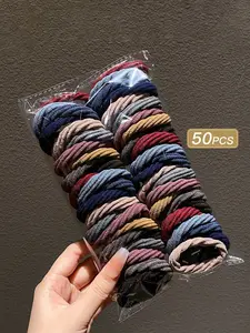 50pcs Korean Style Colorful Hairbands, Scrunchies, Durable Elastic Thickened Hair Accessories for Women & Girls, Daily Use Essentials