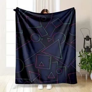 Geometric Pattern Flannel Blanket Neon Abstract Shapes Print UltraSoft Lightweight Breathable Fuzzy Texture Perfect for Cozy Living Room Sofa Couch Bedroom Bedding Office Nap and Outdoor Camping Travel Use.
