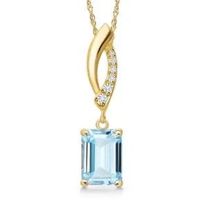 14K Yellow Gold Gemstone Birthstone and Lab Grown Diamond Pendant Necklace for Women | Octagon 8X6MM | With 18 Inch Chain