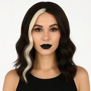 Skunk Stripe Wig for Halloween - Brown and Blonde Wavy Hair
