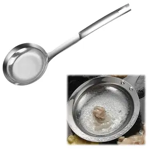 Stainless Steel Filter Scoop |   Mesh Oil Skimmer & Fat Strainer Spoon |   Ergonomic Handle |   Dishwasher Safe |   Kitchen Use
