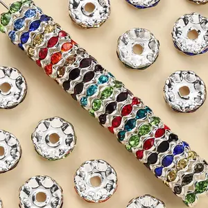 100pcs 12mm Multicolor Rhinestone Spacer Rondelle Beads For Pen Bracelets Necklace Jewelry Making Accessories