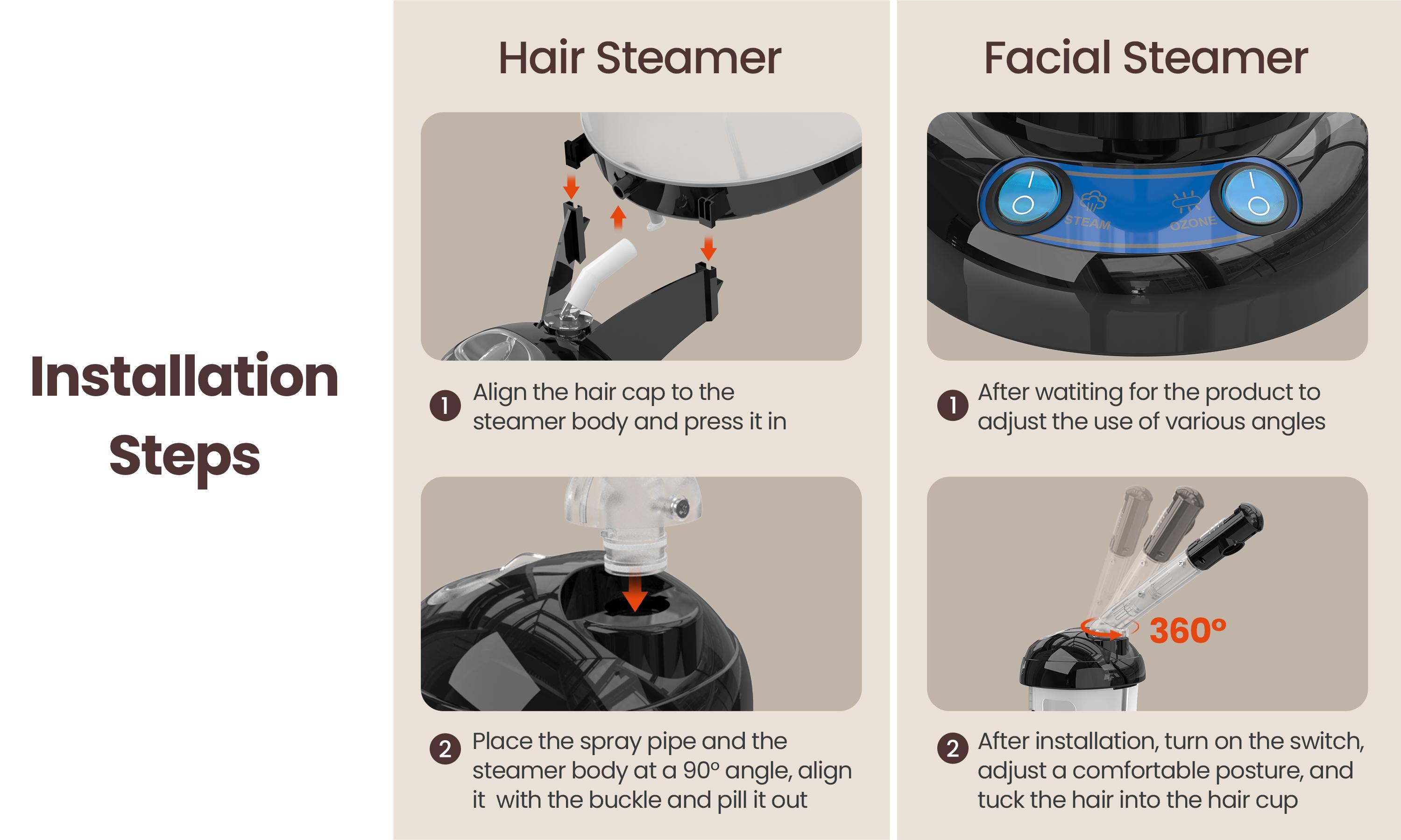 Kingsteam Hair Steamer 2 in 1 Ozone Facial Steamer for Personal Care at Home or Salon with PTC Ceramic Heating Element Nano Steam for Deep Pore Cleansing and Blackhead Removal Beauty Machine