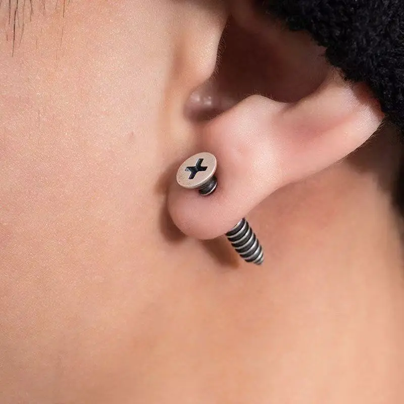 Vintage Screw Shape Stud Earrings, Punk Cross Head Screw Piercing Jewelry Unisex Earrings for Men Women party daily wear