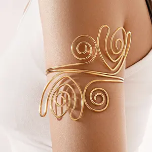 Vintage Spiral Hollow Out Open Cuff Arm Cuff, Gold Plated Boho Statement Arm Jewelry, Hypoallergenic Body Jewelry for Women