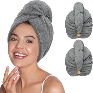 Microfiber Hair Towel Wrap for Women Curly Long Hair, 2 Pack Super Absorbent Hair Plopping Towel Curly for Wet Hair, Stocking Stuffers for Women (Gray)