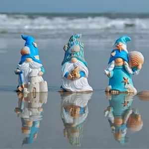 Handmade resin gnome ornaments—beach decoration set; cute gnome statues for living rooms, office desks, and bookshelves; country-style beach desktop decor; yard gifts tiktokshopspringglowup