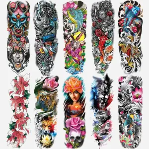 10 Colorful Sleeve Temporary Tattoo Stickers, Full Arm Waterproof Designs, Koi Tiger Floral Patterns, Body Art for Women Party Makeup, Body Fake Tattoos