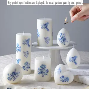 Blue- Floral Aroma Wax Candle, Food-Grade Wax & Cotton Wick, No Smoke, Multiple Shapes, Fresh Scent, Decorative Piece