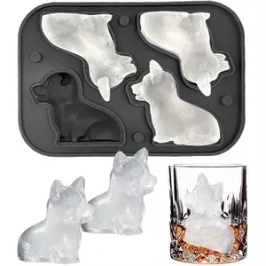 3D Corgi Dog Shape Silicone Ice Cube Mold Funnel Tray - Safe, Stylish Black Kitchenware Bar Utensils for Men's Whiskey, Bourbon, Brandy - Fun Gift Idea