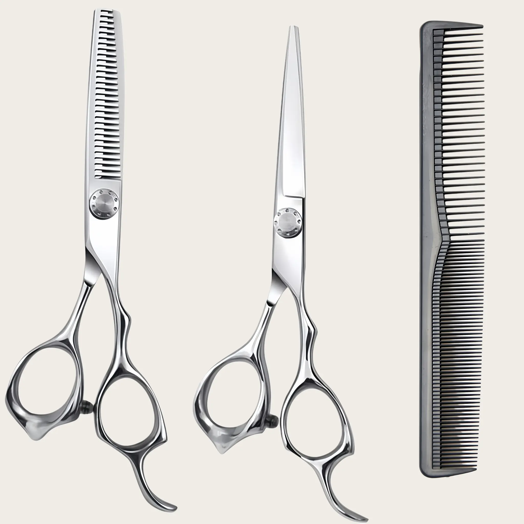 3Pcs Professional Hair Cutting Scissors Set,Stainless Steel Flat & Thinning Shears with Comb,Barber Salon Home Hair Styling Kit