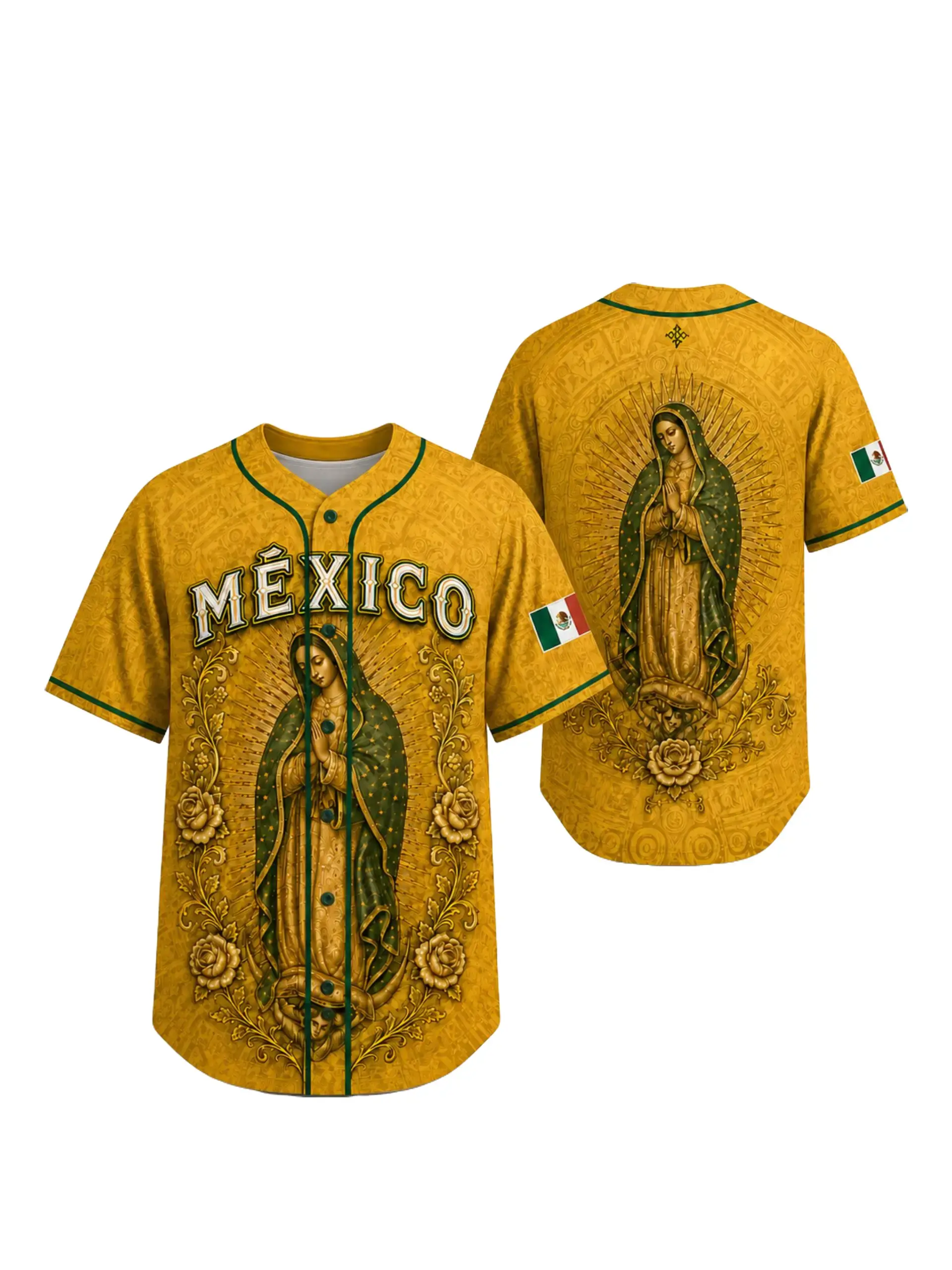 Unisex Baseball/Softball Jersey - Our Lady of Guadalupe Full Print, Breathable Short Sleeve Polyester Button Up Shirt, Regular Fit