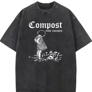 Compost Your Enemies Oversized Washed Tee - Dark Humor Gothic Vibe summerwins