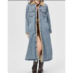 Women’s warm lined long denim jacket, suitable for autumn and winter wear GARMENTARY