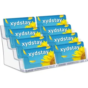 Acrylic Business Card Holder for Desk,4-Tier Clear Plastic Display Stand with 8 Pockets, Holds 400 Cards, Ideal for Office & Workspace Organization