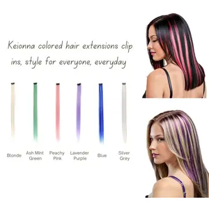 KEIONNA Colored Party Highlights Colored Hair Extensions Clip Ins, 22 Inch Synthetic Hair Clips, 10 PCs Hair Pieces for Women