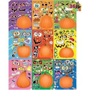 36 PCS Halloween Pumpkin Stickers, Party Favor for Kids, Art Crafts Party Supplies, Pumpkin Decorating Face Sticker Sheets with 9 Designs, Halloween Goodies Classroom Activities Games