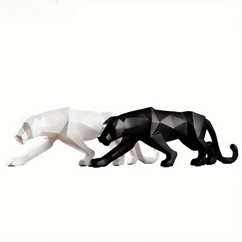 1 Piece Black Panther Statue, Animal Statue, Abstract Geometric Style Resin Panther Sculpture, Family Office Desk Surface Panel Decorative Crafts, Christmas Valentine's Day New Year Gift