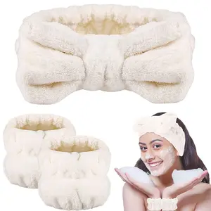 3 Counts Women's Summer Cute Bow Decor Hair Band & Soft Plush Waist Band for Girls Hairstyles,2024 Hair Accessories for Daily Wear Wash Face Makeup，Water Absorbent Skin Care Set for Women & Girls, ，Back to School