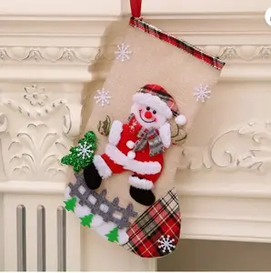 Christmas Stocking Socks Large Hanging Stockings Character Snowman with Plaid Accents and Snowflake Design