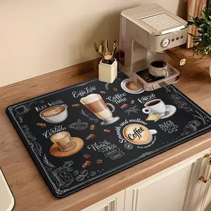 Absorbent Coffee Mat, Fashion Dish Drying Mat for Kitchen Counter Coffee Bar Accessories Espresso Machine Dish Rack Black household table Coasters Tableware Washable