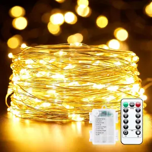 66Ft 200 LED Outdoor String Lights, Warm White Fairy Lights  Operated with Remote, Twinkle Lights for Bedroom Patio Party Christmas Decoration