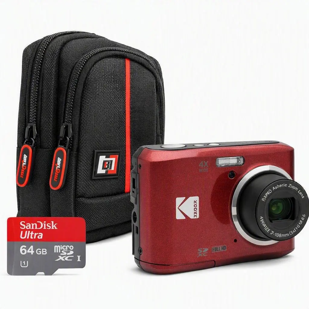 Kodak PIXPRO FZ45 16MP Digital Camera, RED + 64GB Premium Photography Bundle
