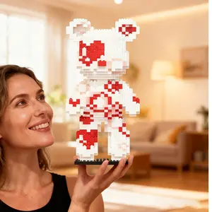 Heart Sweet Cool Bear 3D Puzzle Building Block Decoration, Home Office Bookshelf Decor, Party Living Room TV Stand Display Gift