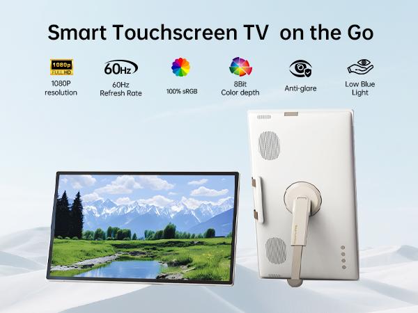 KTC 25'' 1080p MegPad A25Q5 Portable TV Touchscreen Monitor, Qualcomm 8-core CPU 8GB+128GB, Android 14, Google EDLA Certification, 8MP Camera, 2*8W+2*4W Speakers, Remote Control, Built-in Battery 5000mAh+Wi-Fi 5