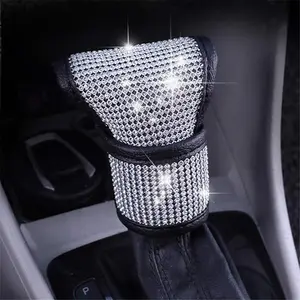 Plush Auto Gear Shift Knob Cover with Crystal Glitter Bling Rhinestones for Girls,Lady Universal Fit (Bling) (White)