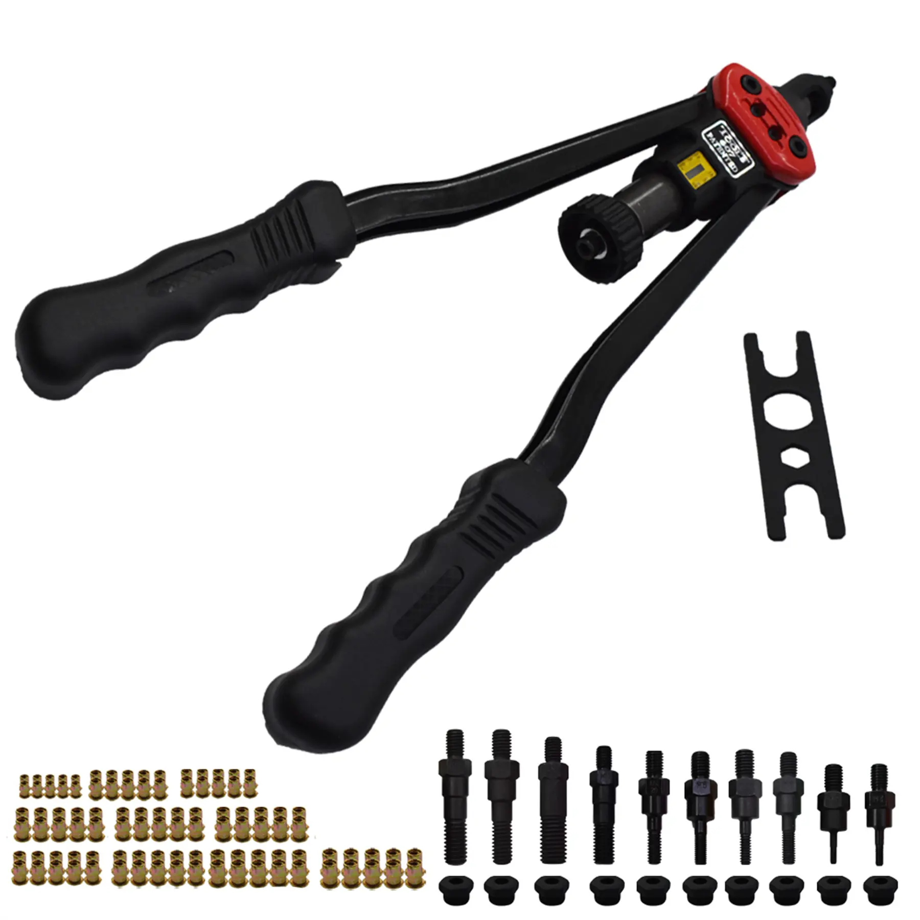 Heavy Duty Blind Rivet Gun Complete Hand Tool Kit with 11 Interchangeable Mandrels, 11-Piece Rubber Tools, 16-in Hardware Set for Professional & Home Fastening Repairs, Hand Tools