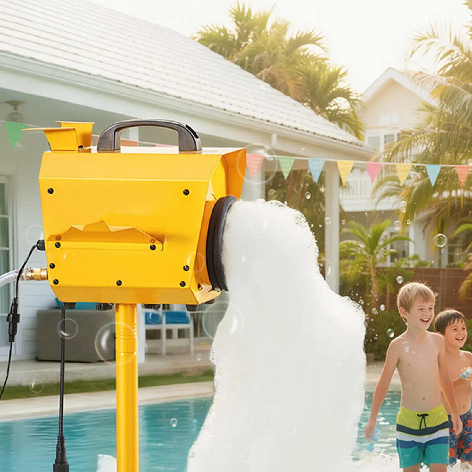 VEVOR Automatic Bubble Blower, 120V Industrial-Grade Fan, 21QT Water Tank, Adjustable Angle Control, Non-Spray Foam System, Stable Vertical Mount, Dense Foam Maker, Outdoor Unisex Tool for Party Events (Measurement Units: Inches/MM)