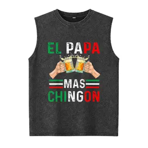 El Papa Mas Chingon Mexican Dad Washed Vest, Dia Del Padre Regalo Para Papa Tee, Beer Cheers Graphic Fat