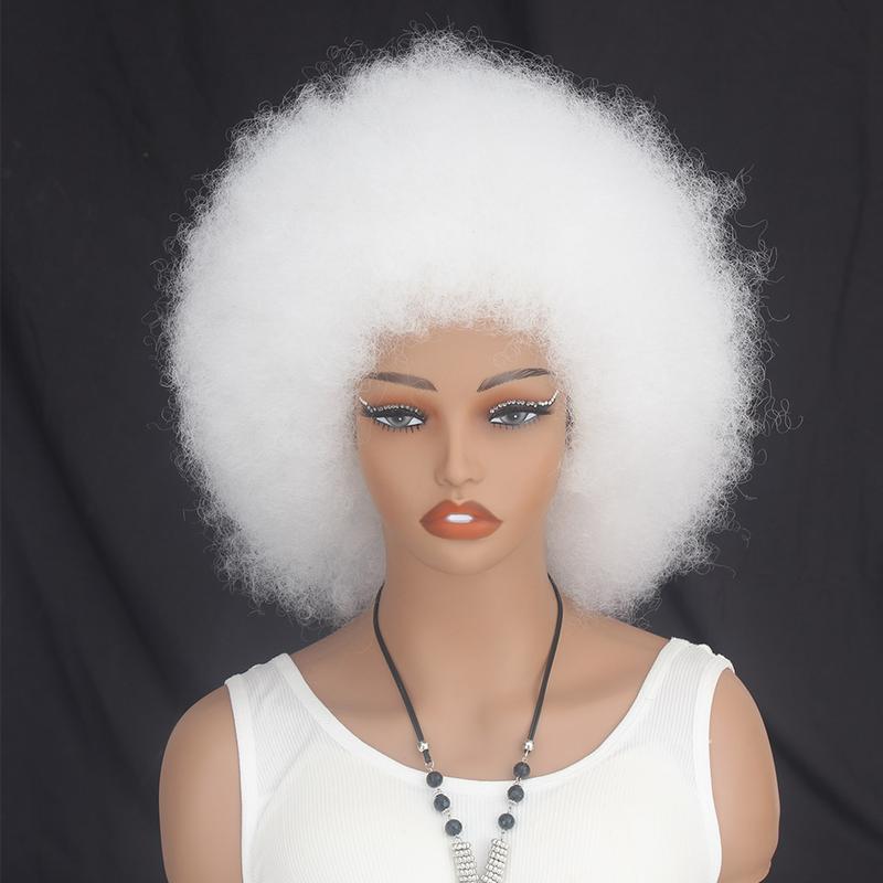 White Afro Curly Wig for Black Women Short Kinky Curly Synthetic Wig Bob Fluffy Natural Looking Fake Hair for Cosplay Party Use Stylish Afro Design Natural Realistic Varieties Colors
