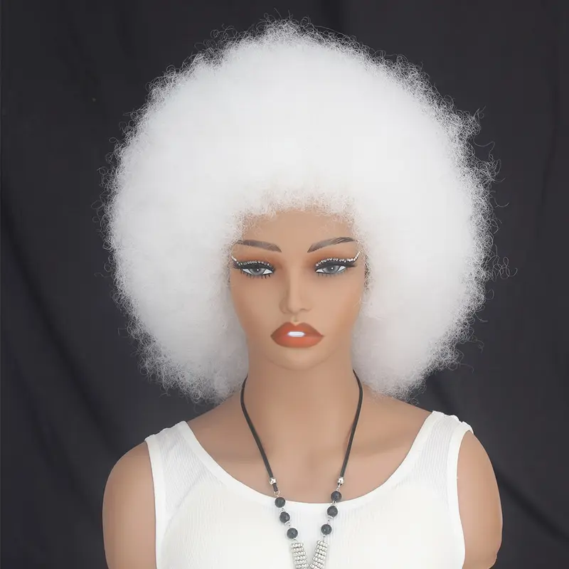 White Afro Curly Wig for Black Women Short Kinky Curly Synthetic Wig Bob Fluffy Natural Looking Fake Hair for Cosplay Party Use Stylish Afro Design Natural Realistic Varieties Colors