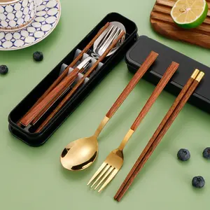Stainless Steel Portable Cutlery Portugal Set Fork Spoon Chopsticks Three-Piece Set Gift Box Gift Student Cutlery