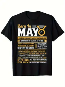 Born in May Taurus Zodiac T-Shirt - Heavyweight 180gsm Crewneck Tee with Taurus Traits & Birthday Quotes, Astrology Graphic Shirt for Men & Women (S-3XL, Black) - May 20 Birthday Gift for Taurus Season April 20-May 20 -