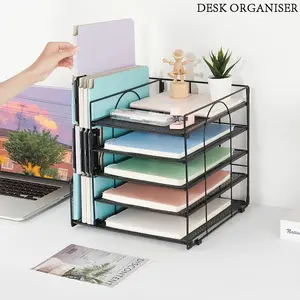 Desk Organiser File Holder, 5-Tier Paper Letter Tray, Multi-Layer File Rack, No-Drill Metal Storage, Office & Home Document Shelf