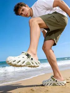 2026 Men's Color-block Casual Hole-patterned Shoes, Thick-soled Elevated, EVA Slippers, Breathable, Waterproof, Anti-slip Beach Shoes