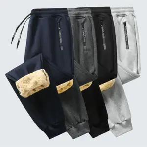 Men’s wool-lined joggers with zippered pockets, warm winter sports pants