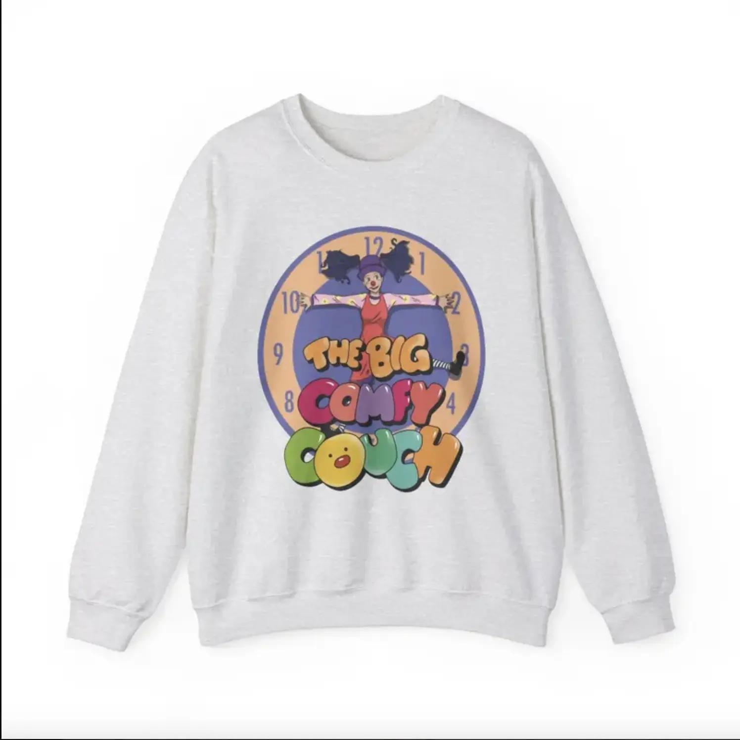Big Comfy Couch Loonette Clock Rug Sweatshirt, 90s Retro TV Nostalgia Crewneck, Cartoon Inspired Unisex Cozy Heavy Sweatshirt